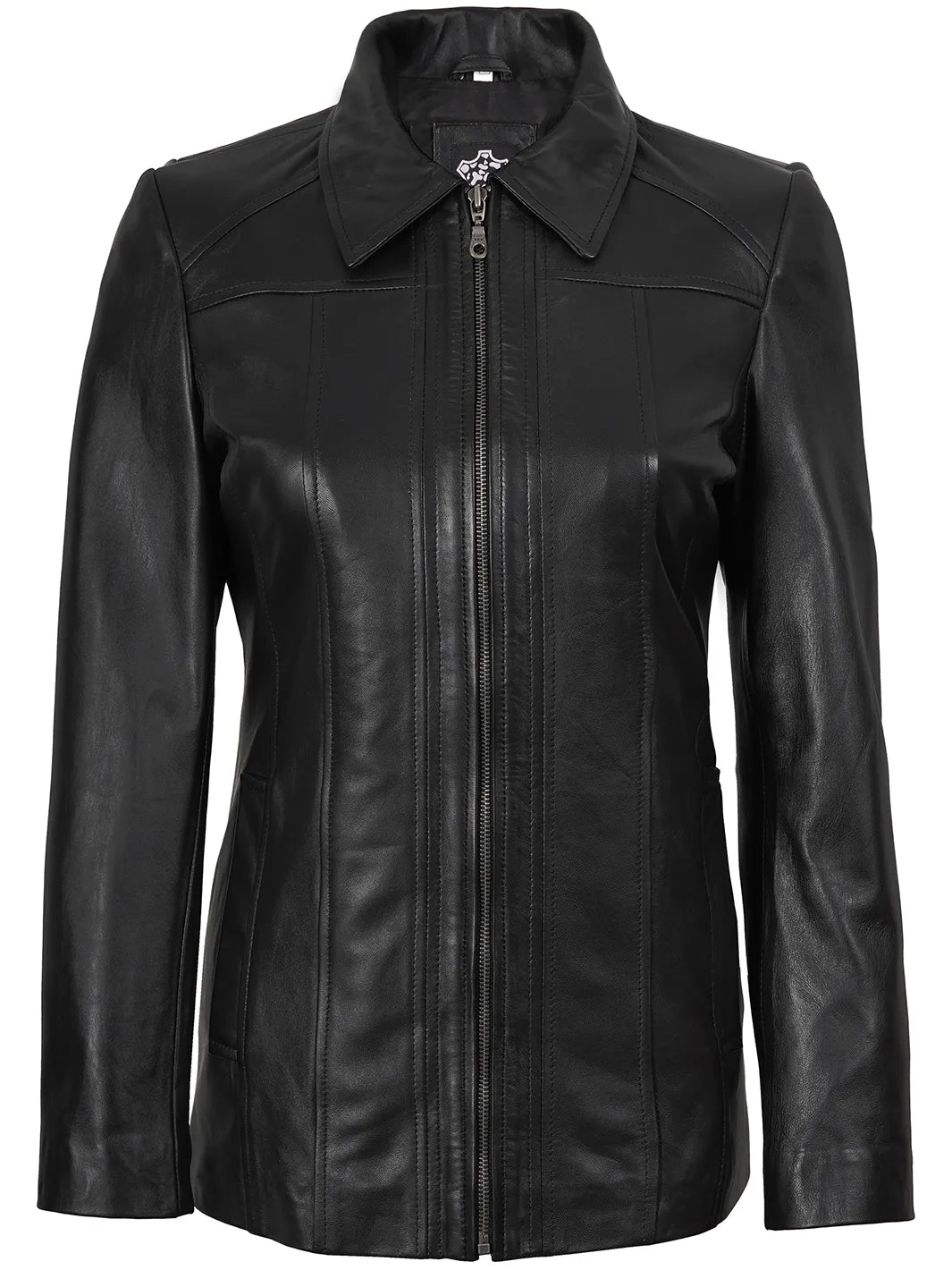 Marsha Women's Real Leather Black Car Coat