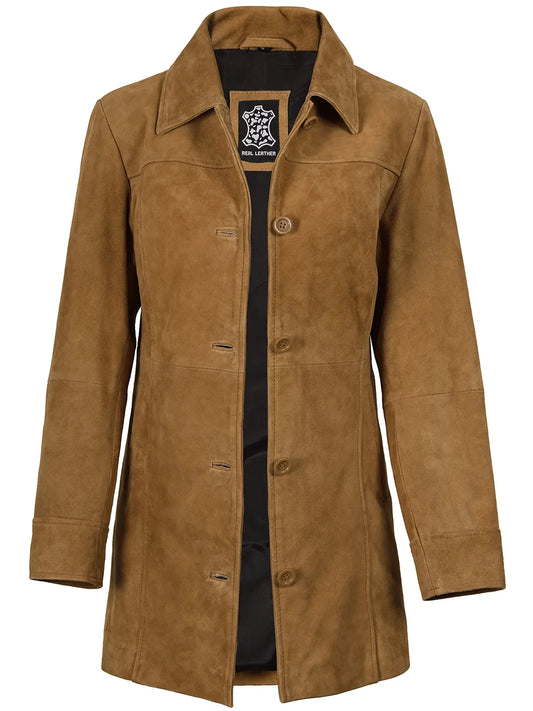 Kandis Womens Light Brown Suede Car Coat