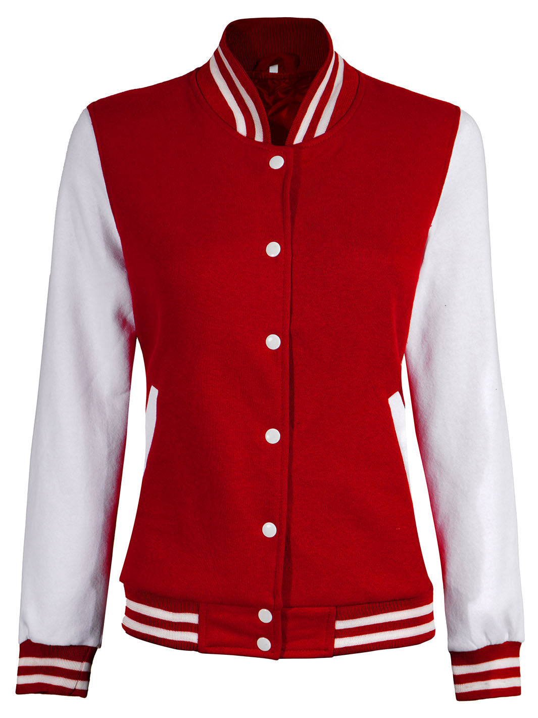 Women's White & Red Plain Letterman Varsity Jacket