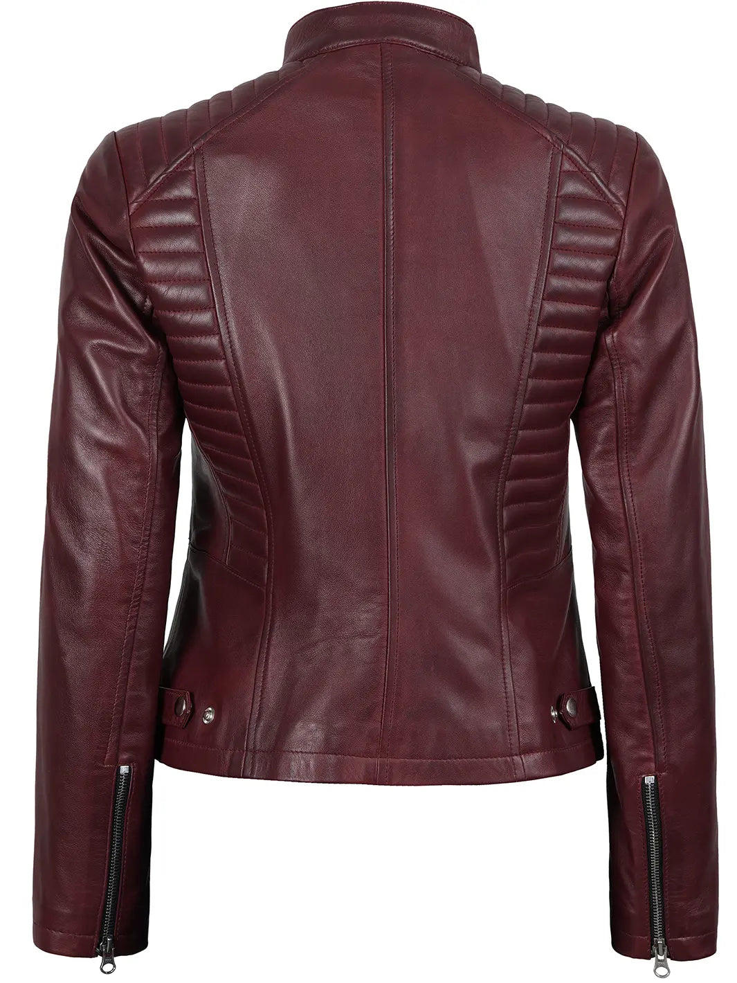 Women's Burgundy Cafe Racer Leather Jacket