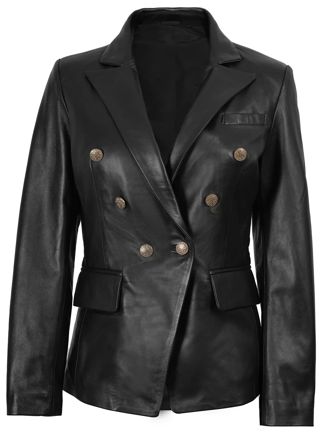 Kim Women's Black Double Breasted Leather Blazer