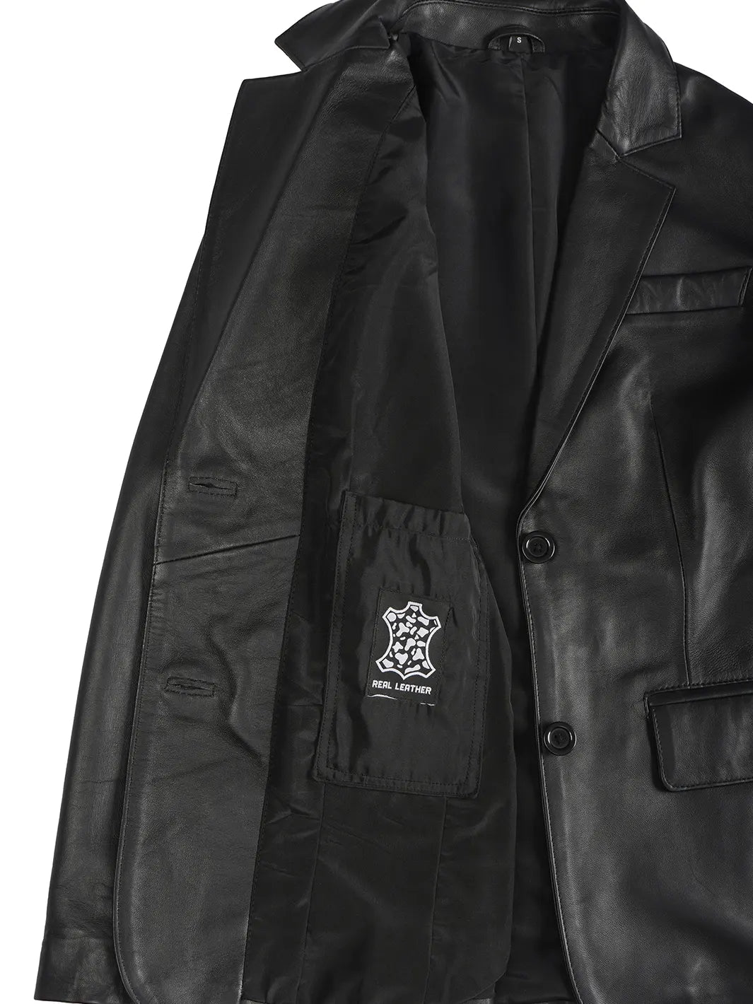 Women's Two Button Black Real Leather Blazer