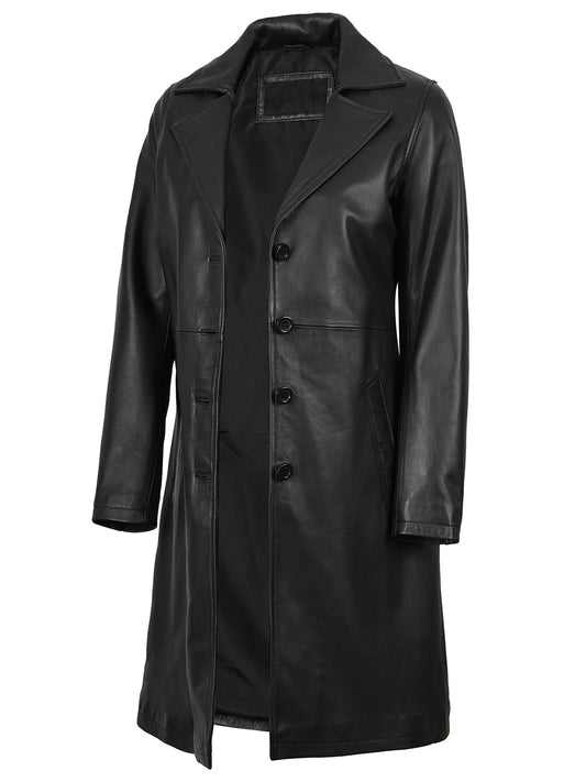 Women's Black Real Leather Car Coat