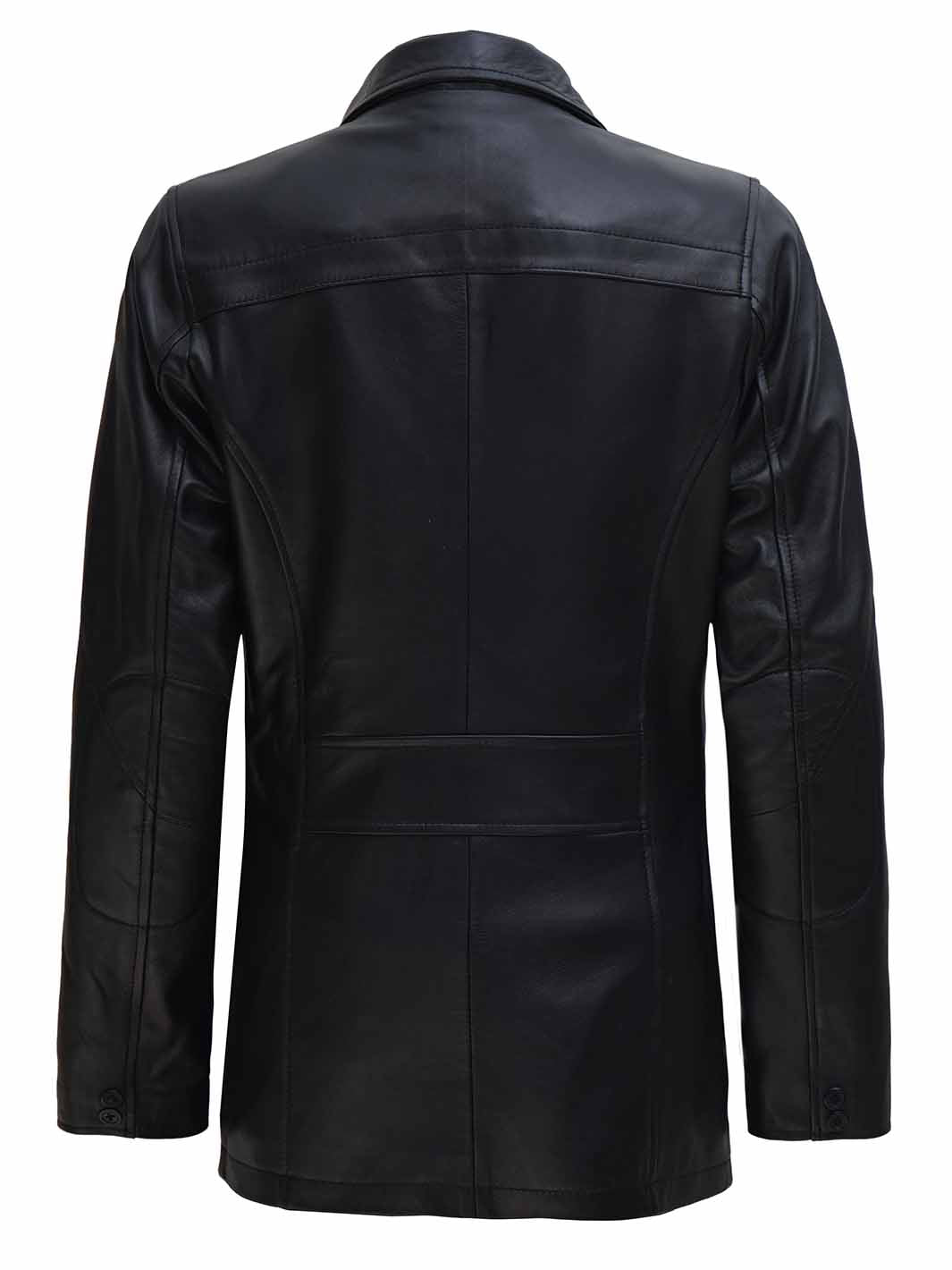 Womens Black 3/4 Length Real Leather Car Coat