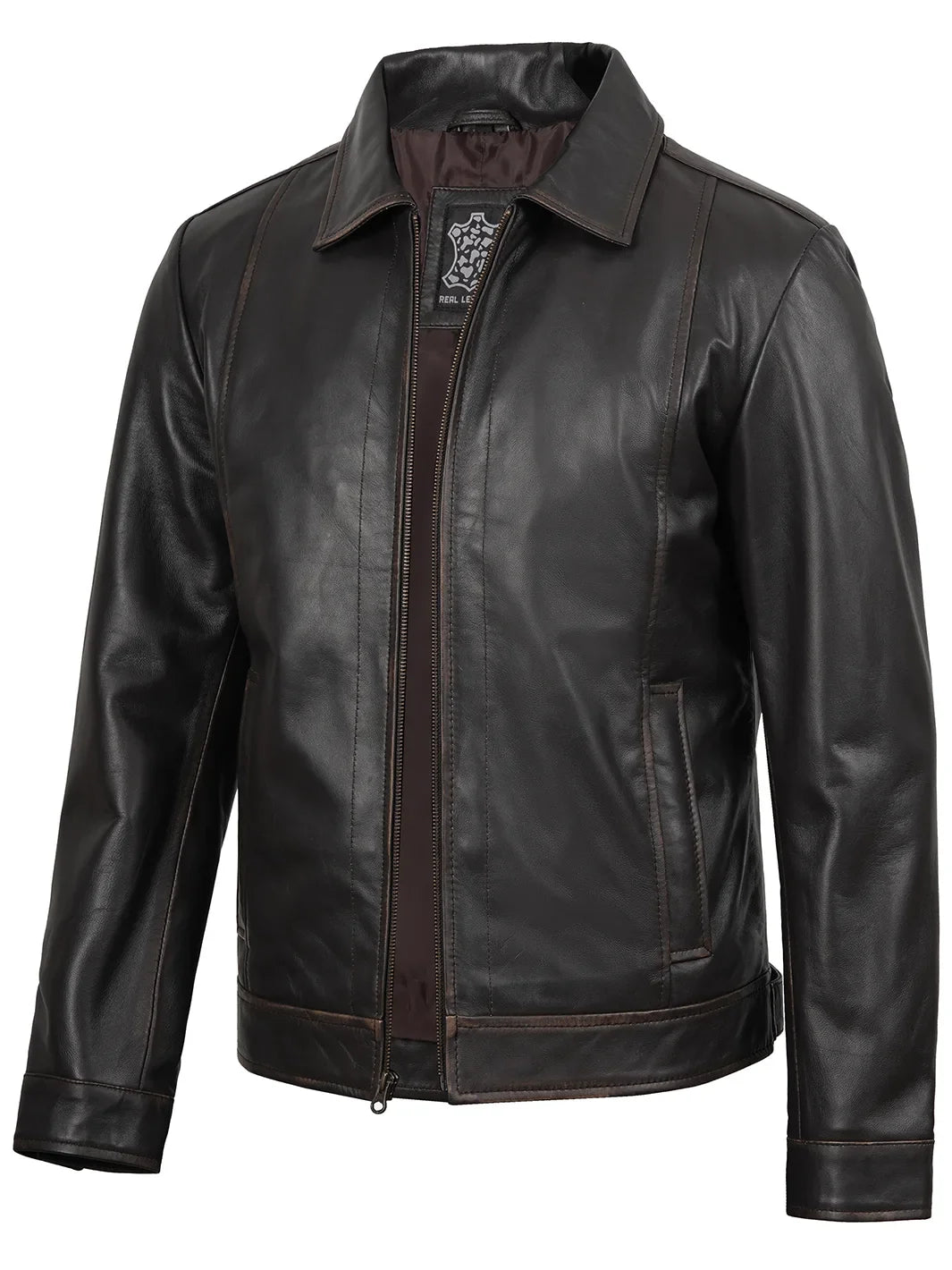 Mens Distressed Dark Brown Biker Style Leather Jacket