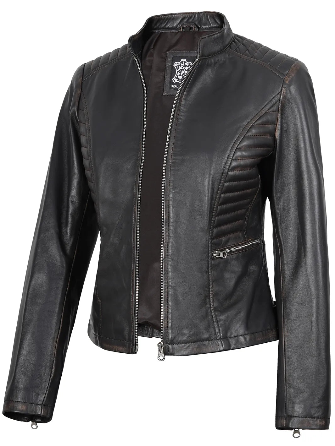 Real Leather Women's Dark Brown Biker Style Jacket