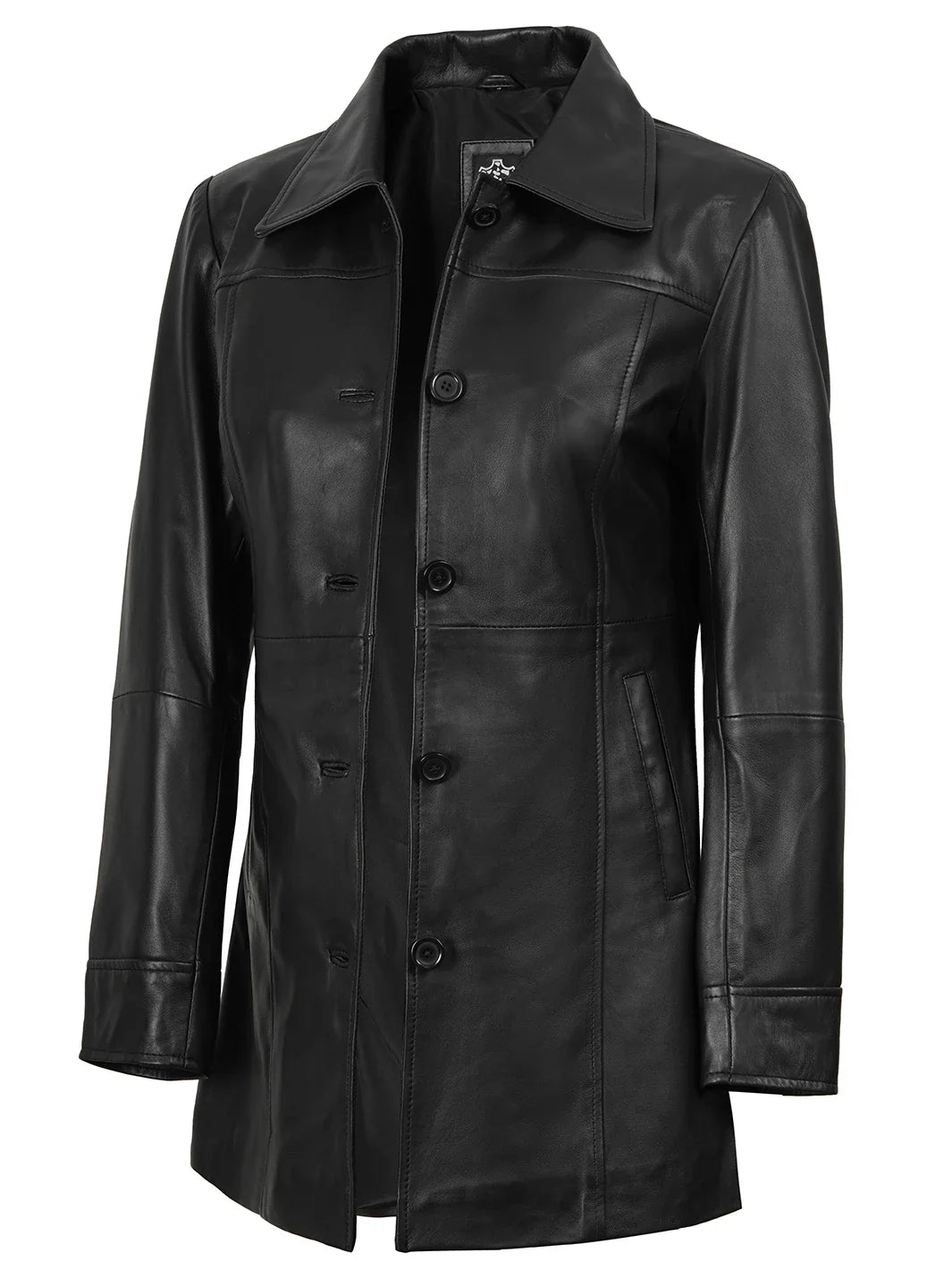 Kandis Womens Black 3/4 Length Leather Car Coat