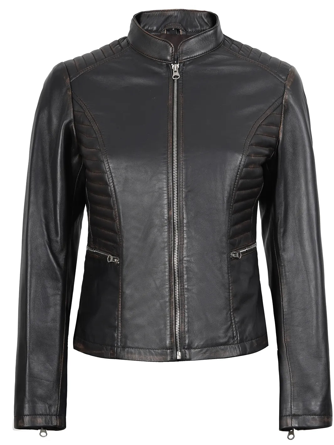 Real Leather Women's Dark Brown Biker Style Jacket