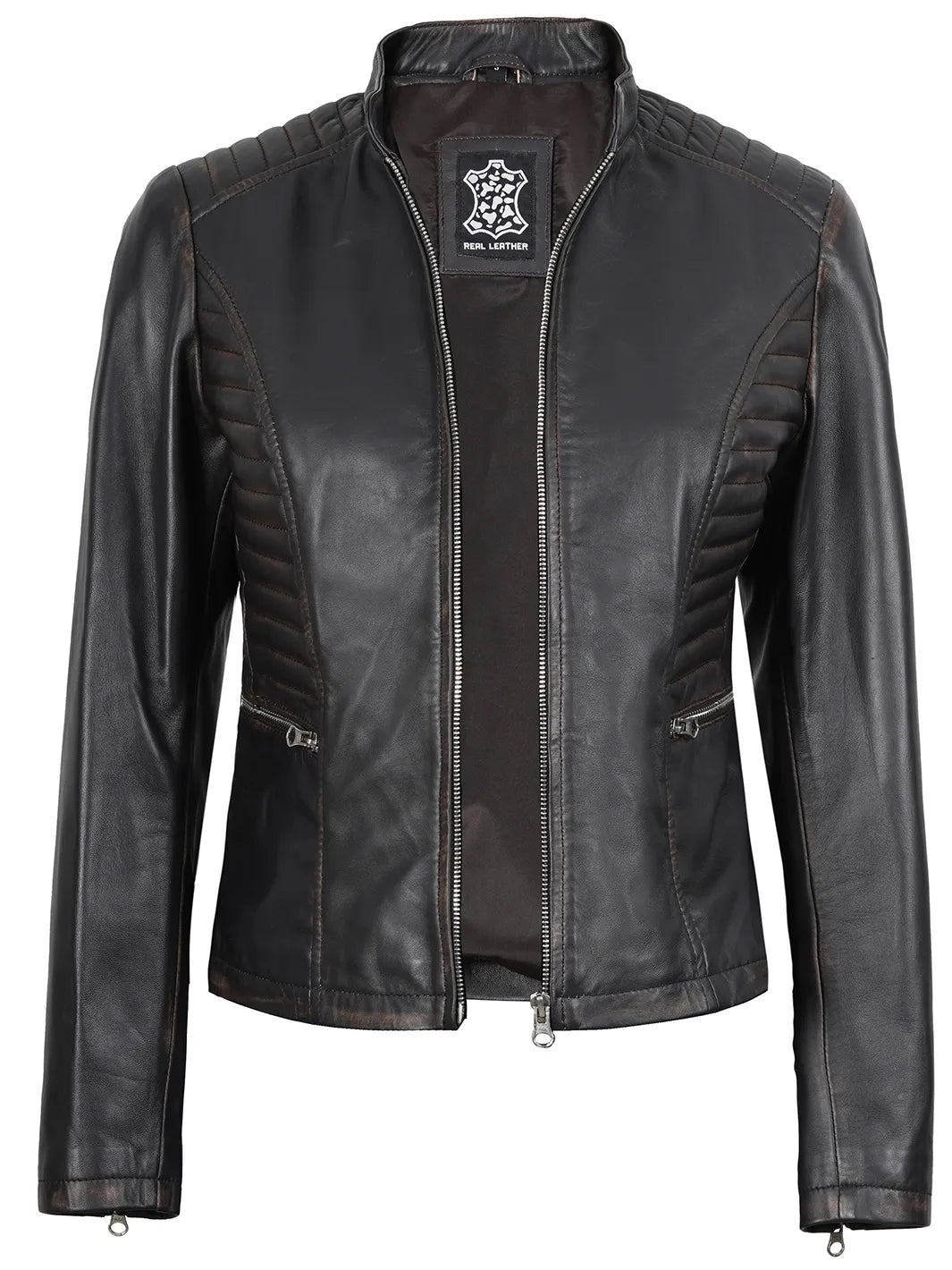 Real Leather Women's Dark Brown Biker Style Jacket