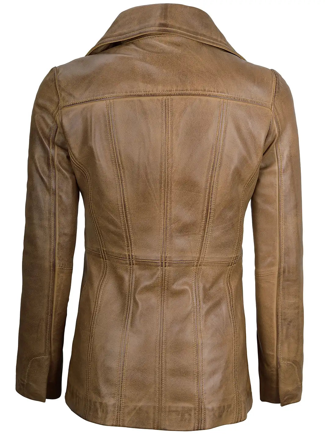Camel Three Button Lambskin Leather Jacket Womens