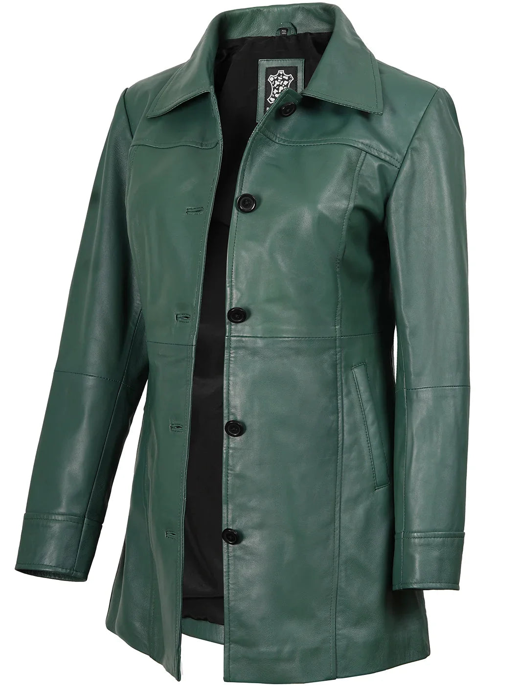 Kandis Women's Green Real Leather Car Coat