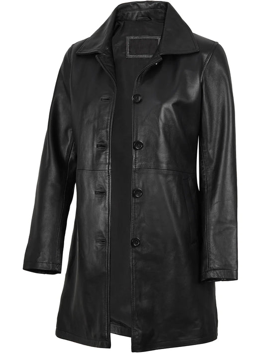 Winchester Womens Black Leather 3 4 Length Car Coat