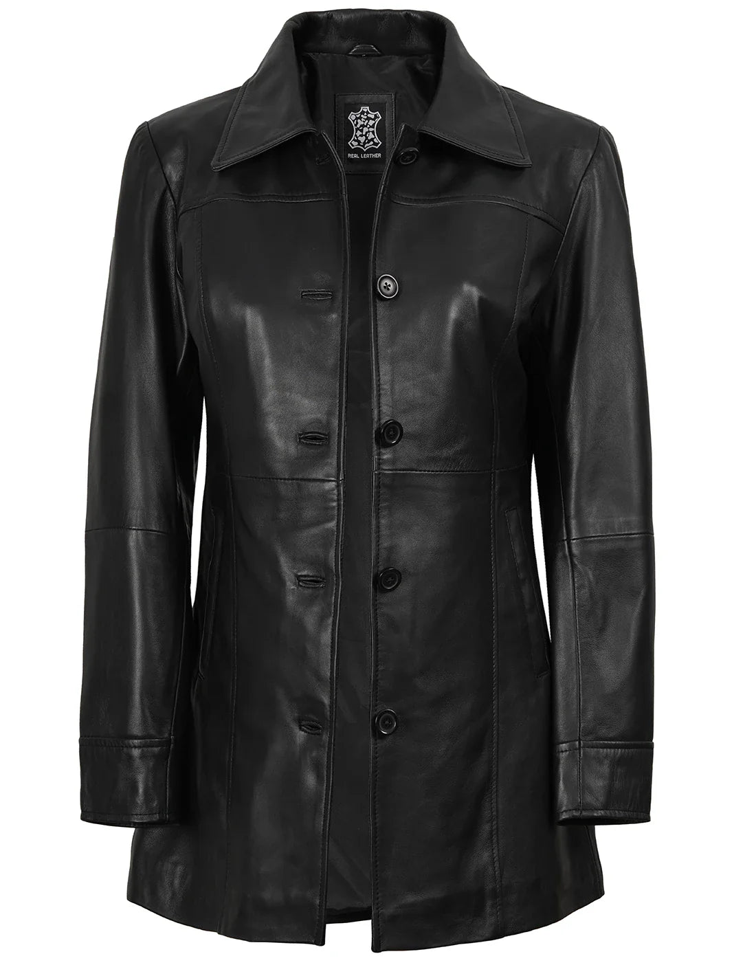 Kandis Womens Black 3/4 Length Leather Car Coat