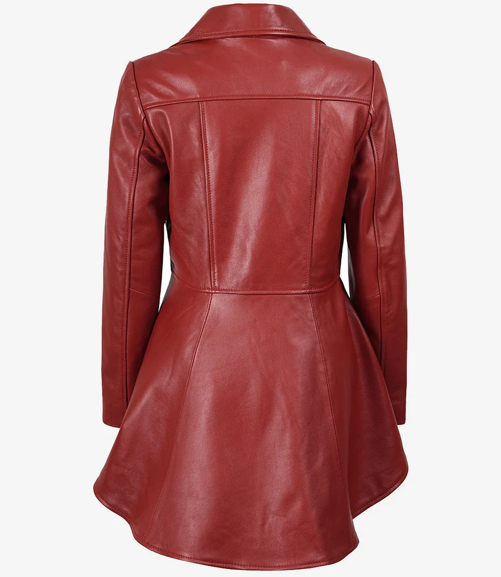 Clarissa Womens Red Asymmetrical Peplum Leather Jacket