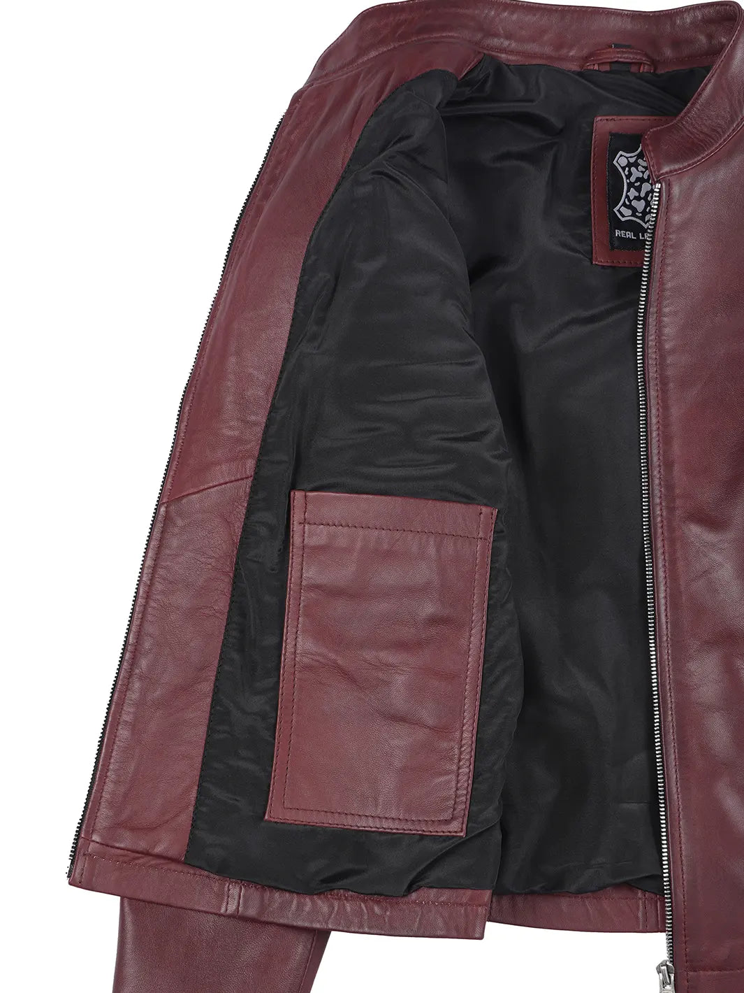 Women's Burgundy Cafe Racer Leather Jacket