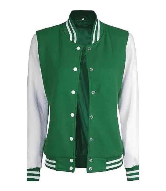 Women's Green and White Varsity Jacket