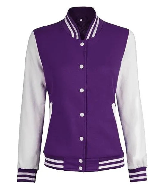 Women's Purple and White Varsity Letterman Jacket