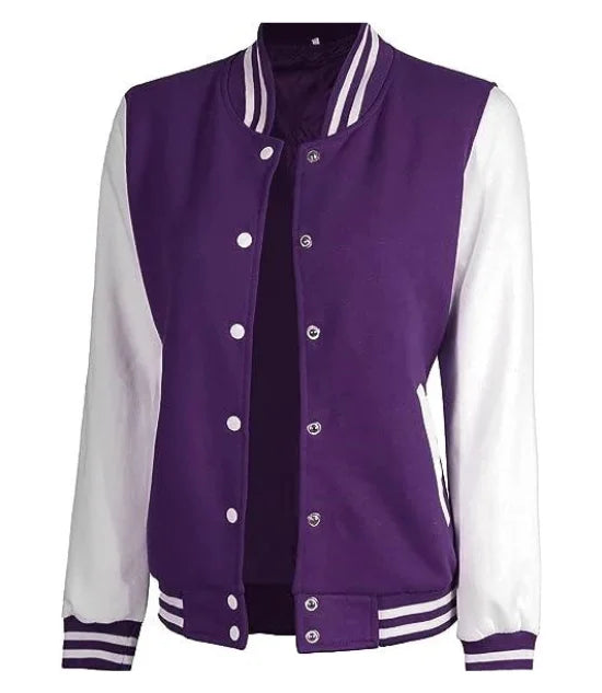 Women's Purple and White Varsity Letterman Jacket