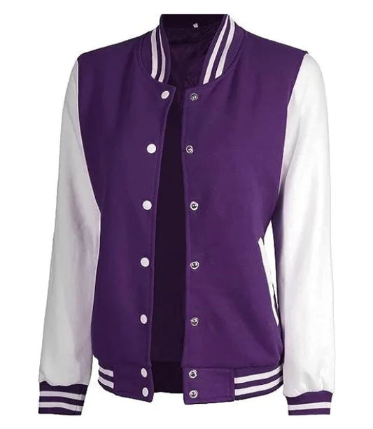 Women's Purple and White Varsity Letterman Jacket